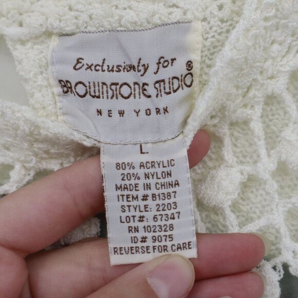 Brownstone Studio Crochet Sweater Women L Ivory Twee Grannycore Boho Vintage - Picture 2 of 16